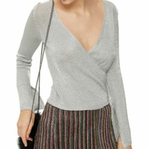 Topshop Silver Wrap Knit Top - Picture 1 of 7